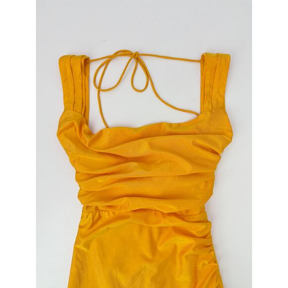 Lucy in the sky melina ruched bodycon mini dress orange - size XS - Picture 4 of 7